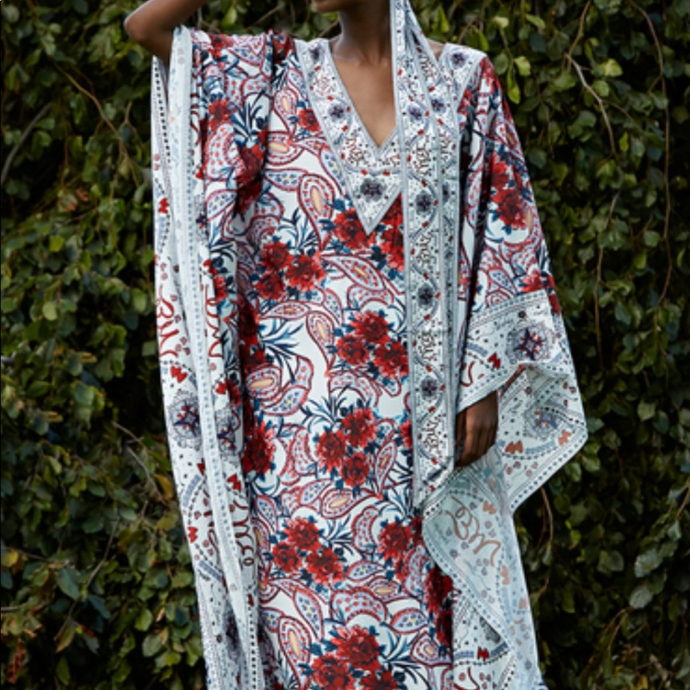 NWT 2021 Badgley Mischka Crepe deChine Caftan Gown